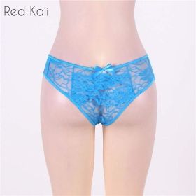 Sexy Lingerie Cut Out Underpants Briefs Lace See Through (Option: Blue-5XL)