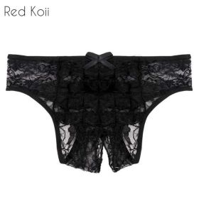 Sexy Lingerie Cut Out Underpants Briefs Lace See Through (Option: Black-XXL)